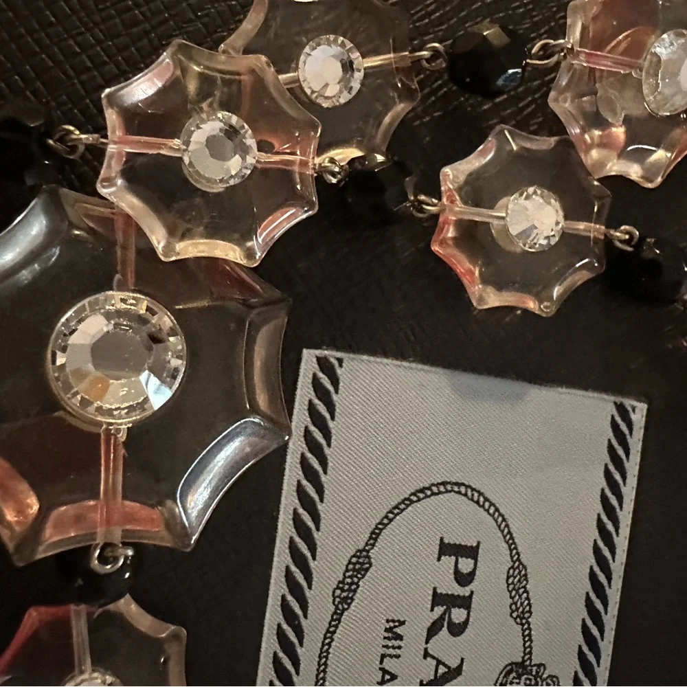 PRADA Pink Floral Acrylic and Crystal Necklace 17” L - Picture 5 of 11